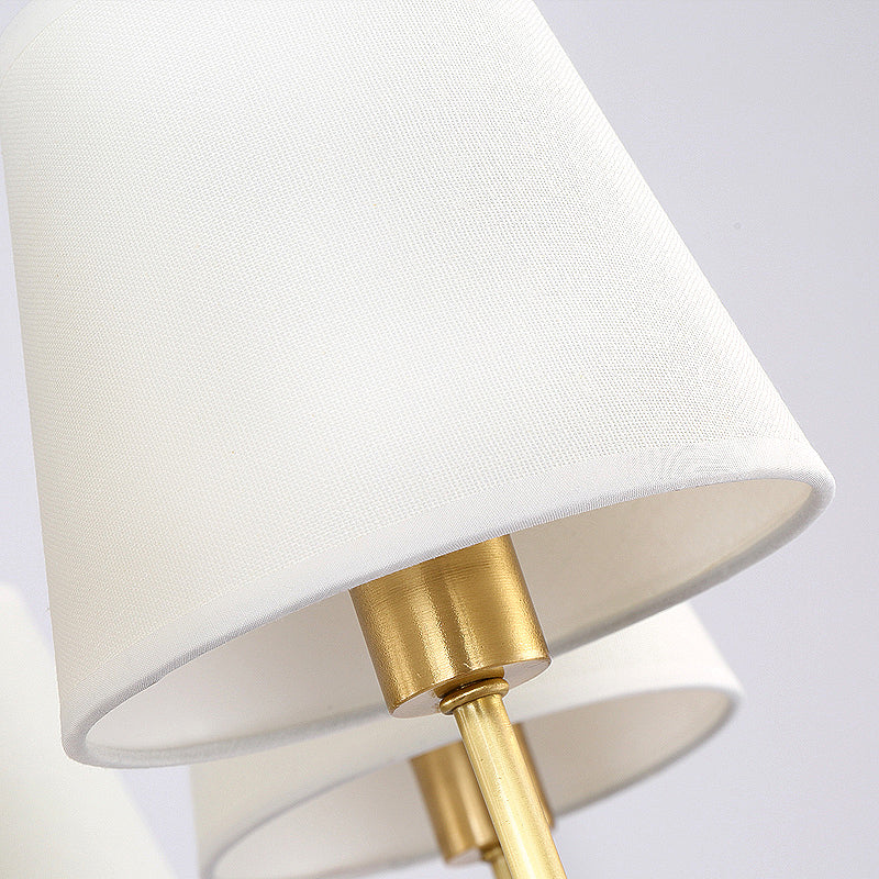Brass Cone Wall Light Fixture Retro White Fabric Shade 1/2 Bulbs Dining Room Wall Sconce Lighting | Stornfield