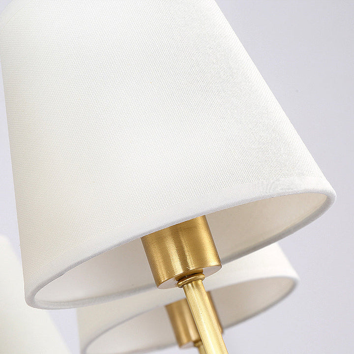 Brass Cone Wall Light Fixture Retro White Fabric Shade 1/2 Bulbs Dining Room Wall Sconce Lighting | Stornfield