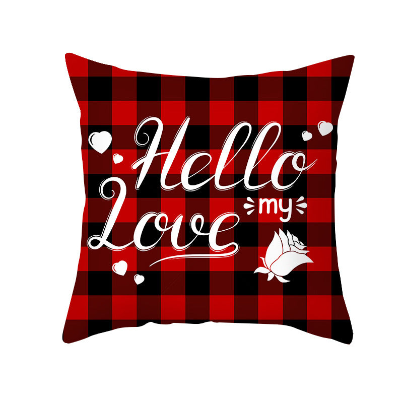 Valentine's Gnome Decorative Throw Pillow Cover with Buffalo Plaid Hat and Heart Garland
