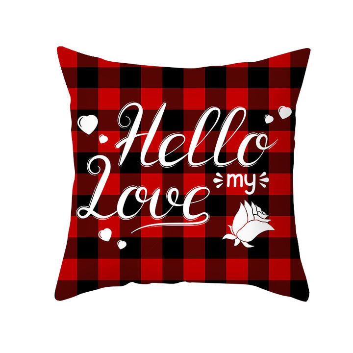 Valentine's Gnome Decorative Throw Pillow Cover with Buffalo Plaid Hat and Heart Garland