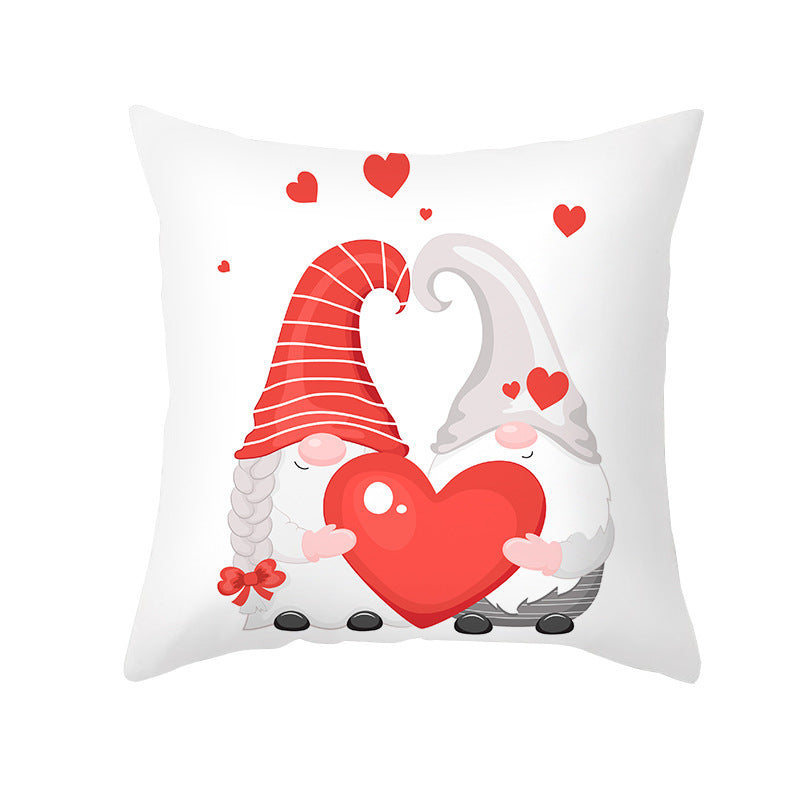 Valentine's Gnome Decorative Throw Pillow Cover with Buffalo Plaid Hat and Heart Garland