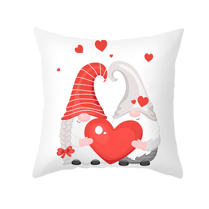 Valentine's Gnome Decorative Throw Pillow Cover with Buffalo Plaid Hat and Heart Garland