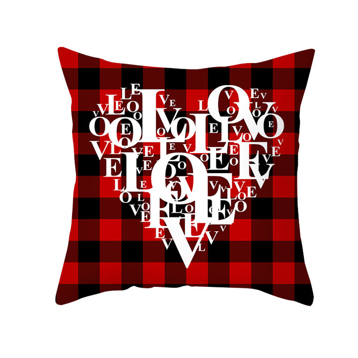 Valentine's Gnome Decorative Throw Pillow Cover with Buffalo Plaid Hat and Heart Garland