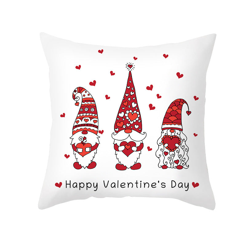 Valentine's Gnome Decorative Throw Pillow Cover with Buffalo Plaid Hat and Heart Garland