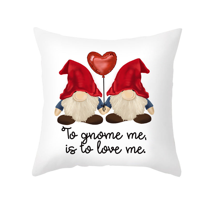 Valentine's Gnome Decorative Throw Pillow Cover with Buffalo Plaid Hat and Heart Garland