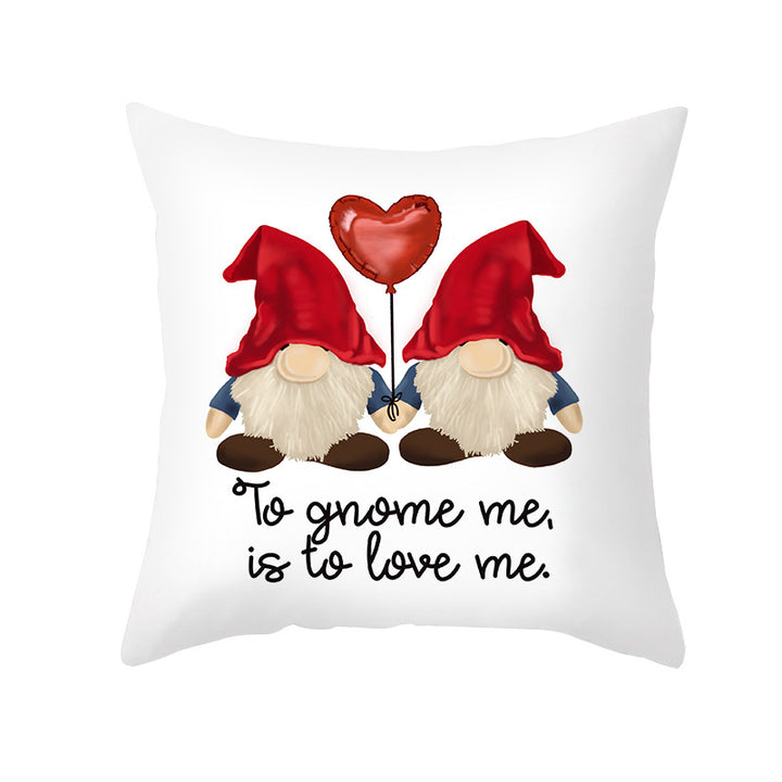 Valentine's Gnome Decorative Throw Pillow Cover with Buffalo Plaid Hat and Heart Garland