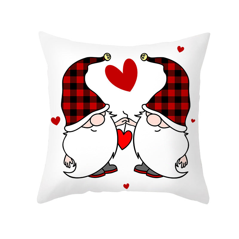 Valentine's Gnome Decorative Throw Pillow Cover with Buffalo Plaid Hat and Heart Garland