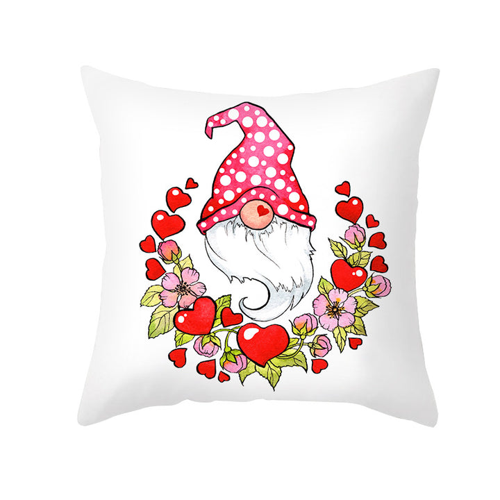 Valentine's Gnome Decorative Throw Pillow Cover with Buffalo Plaid Hat and Heart Garland