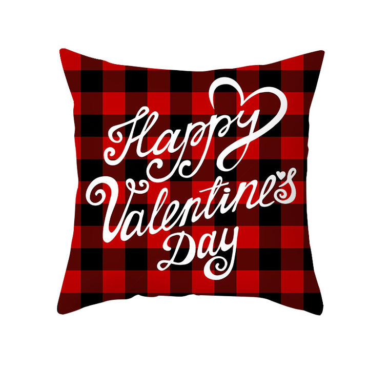 Valentine's Gnome Decorative Throw Pillow Cover with Buffalo Plaid Hat and Heart Garland