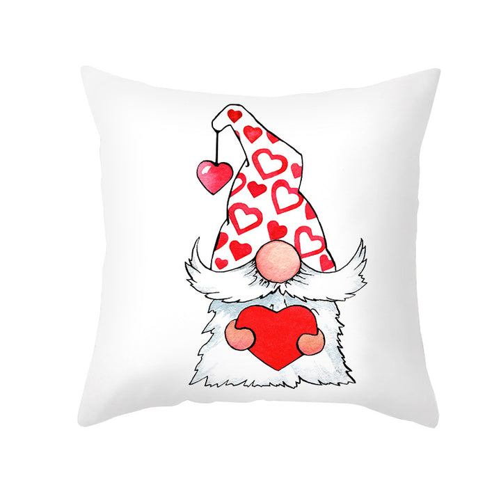 Valentine's Gnome Decorative Throw Pillow Cover with Buffalo Plaid Hat and Heart Garland