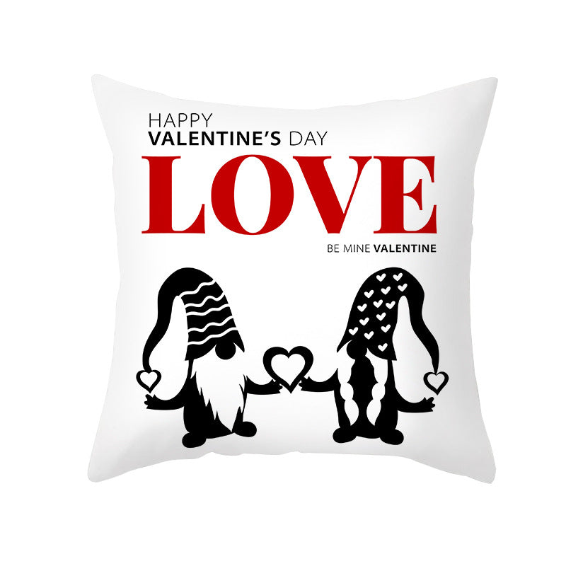 Valentine's Gnome Decorative Throw Pillow Cover with Buffalo Plaid Hat and Heart Garland