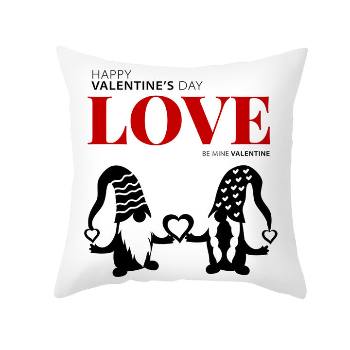 Valentine's Gnome Decorative Throw Pillow Cover with Buffalo Plaid Hat and Heart Garland