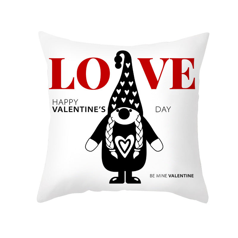 Valentine's Gnome Decorative Throw Pillow Cover with Buffalo Plaid Hat and Heart Garland