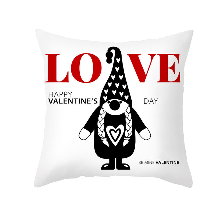 Valentine's Gnome Decorative Throw Pillow Cover with Buffalo Plaid Hat and Heart Garland