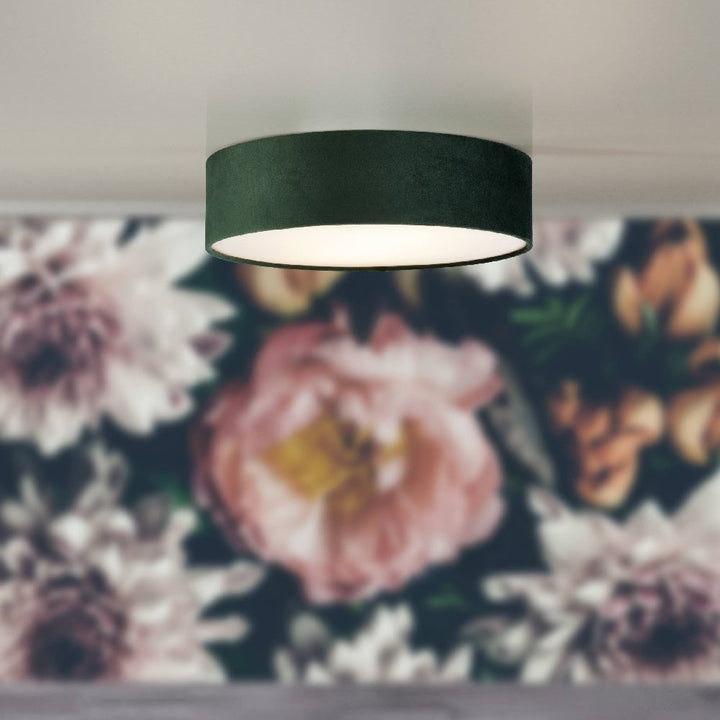 Stornfield | Vintage Round Green Velvet and Opal Lampshade 38cm