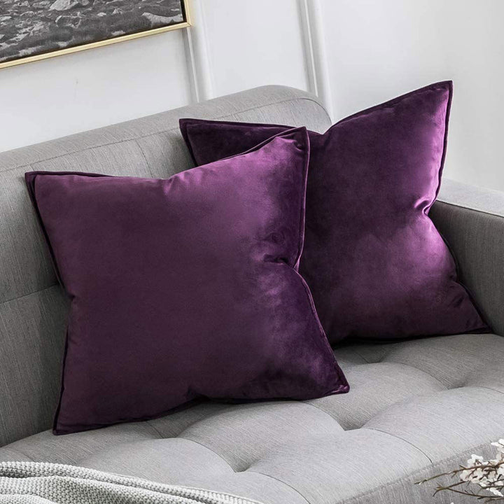 Plush Velvet Square Throw Pillow Set with Hidden Zipper and Down-Alternative Insert