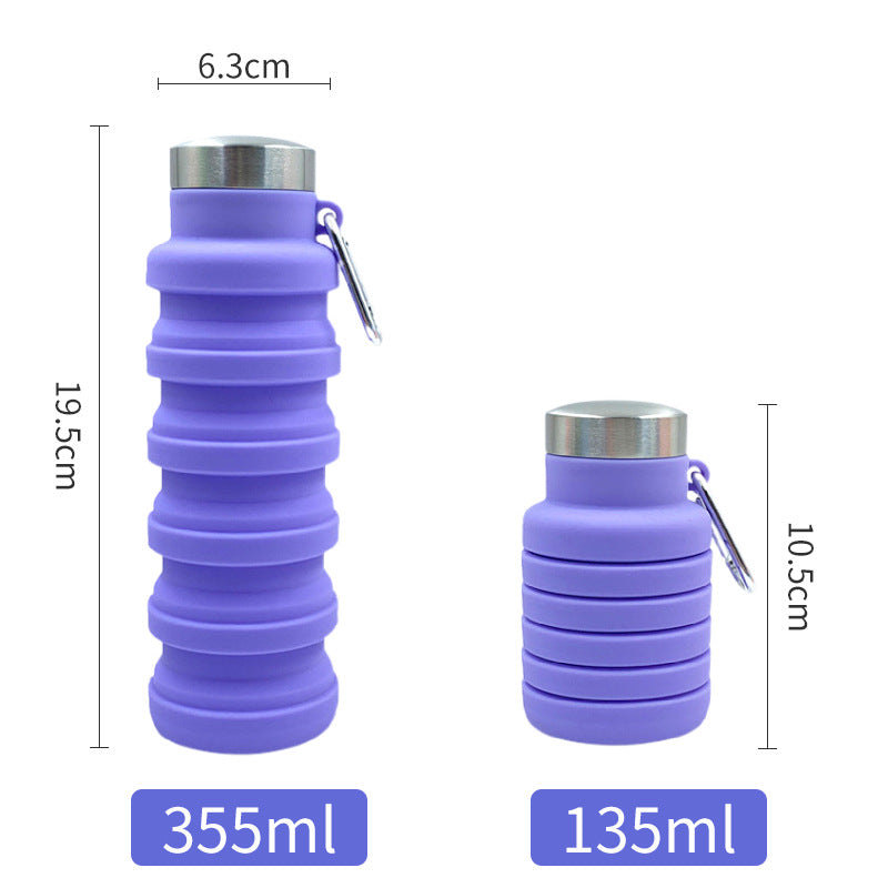 Women practical and compact silicone drinking bottle with carabiner and stainless steel cap Stornfield