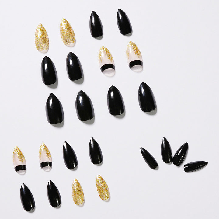 Artistic Nail Extensions with Black Gloss and Elegant Accents Stornfield