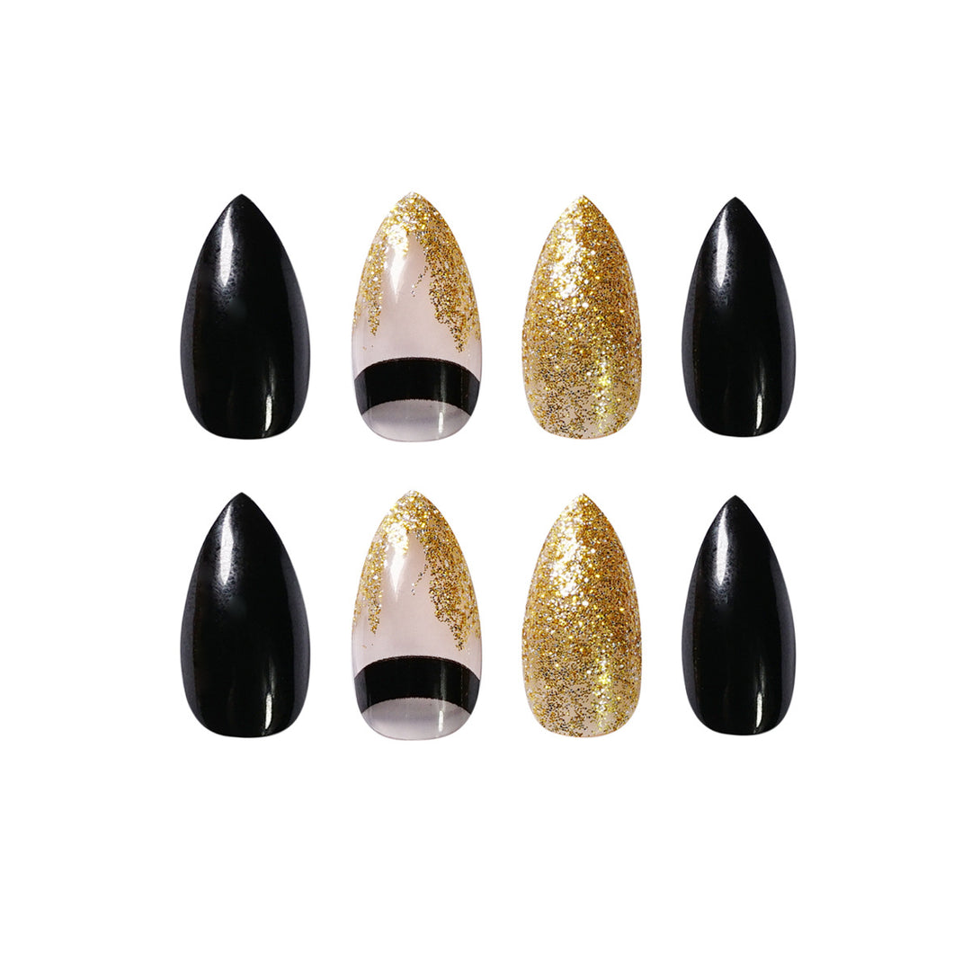 Artistic Nail Extensions with Black Gloss and Elegant Accents Stornfield