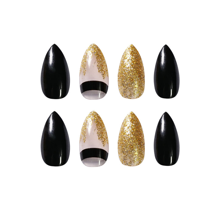 Artistic Nail Extensions with Black Gloss and Elegant Accents Stornfield
