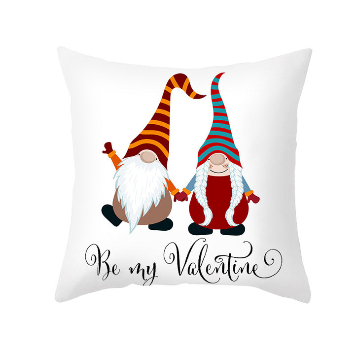 Valentine's Gnome Decorative Throw Pillow Cover with Buffalo Plaid Hat and Heart Garland