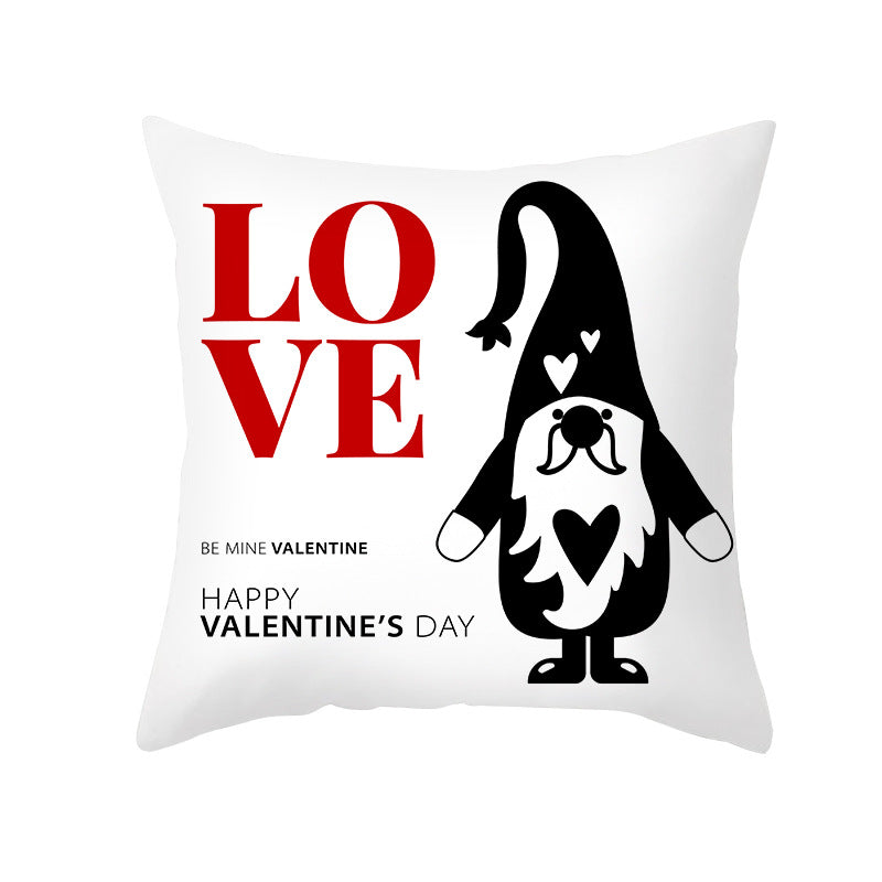 Valentine's Gnome Decorative Throw Pillow Cover with Buffalo Plaid Hat and Heart Garland