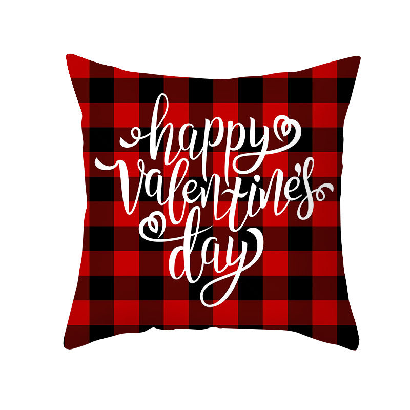 Valentine's Gnome Decorative Throw Pillow Cover with Buffalo Plaid Hat and Heart Garland