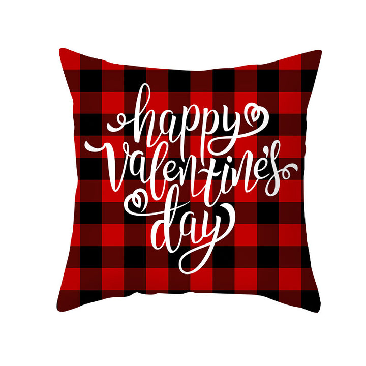 Valentine's Gnome Decorative Throw Pillow Cover with Buffalo Plaid Hat and Heart Garland