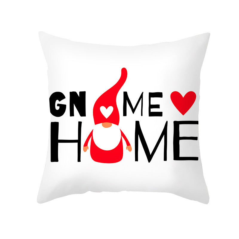 Valentine's Gnome Decorative Throw Pillow Cover with Buffalo Plaid Hat and Heart Garland
