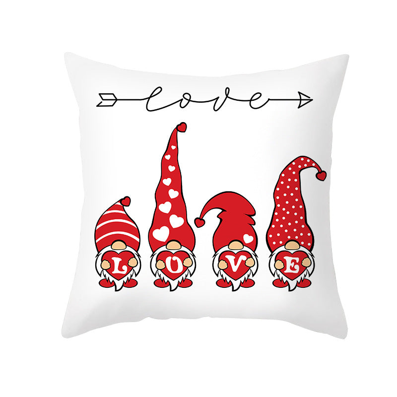 Valentine's Gnome Decorative Throw Pillow Cover with Buffalo Plaid Hat and Heart Garland