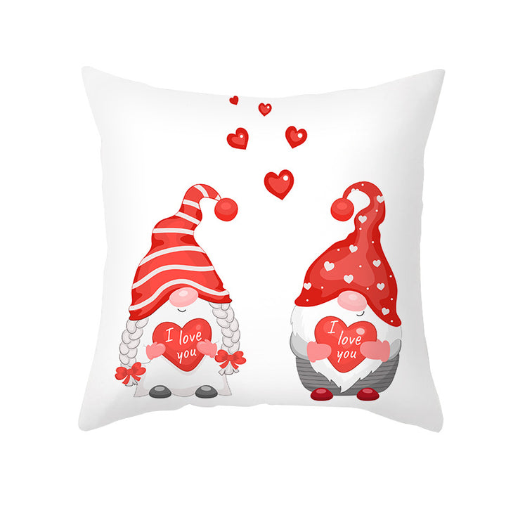 Valentine's Gnome Decorative Throw Pillow Cover with Buffalo Plaid Hat and Heart Garland