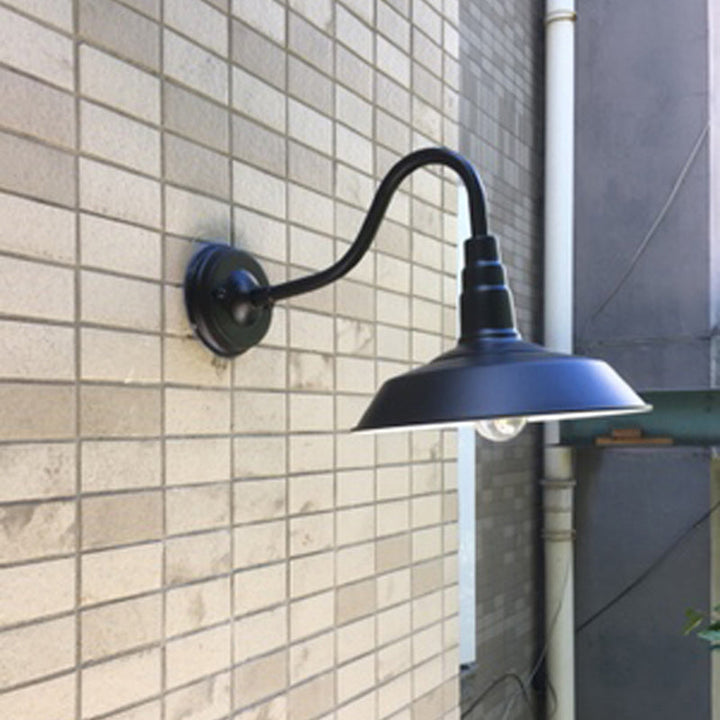 1-Bulb Gooseneck Wall Lamp Industrial Metal Wall Mounted Light with Barn Shade for Outdoor | Stornfield