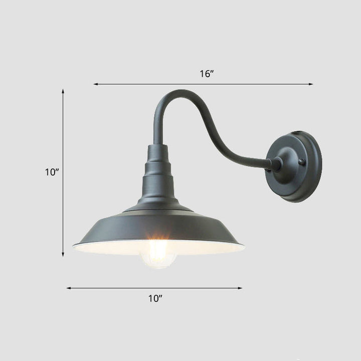 1-Bulb Gooseneck Wall Lamp Industrial Metal Wall Mounted Light with Barn Shade for Outdoor | Stornfield