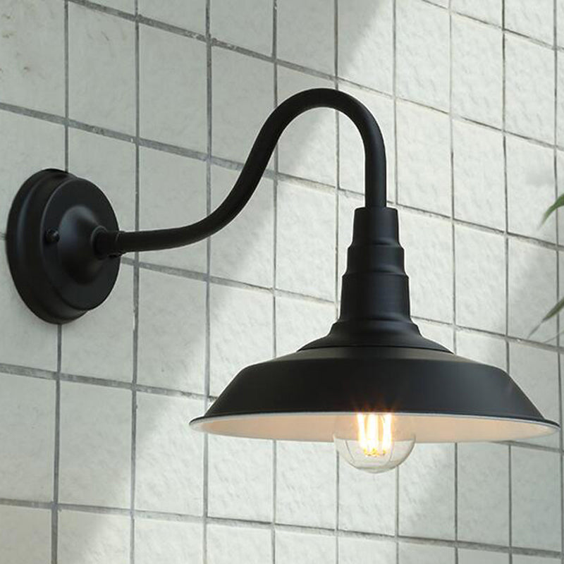 1-Bulb Gooseneck Wall Lamp Industrial Metal Wall Mounted Light with Barn Shade for Outdoor | Stornfield