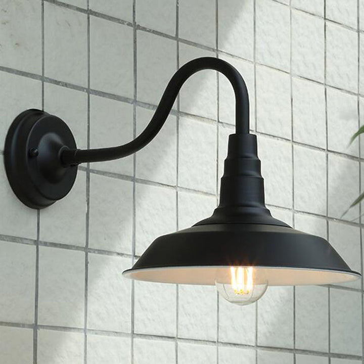 1-Bulb Gooseneck Wall Lamp Industrial Metal Wall Mounted Light with Barn Shade for Outdoor | Stornfield