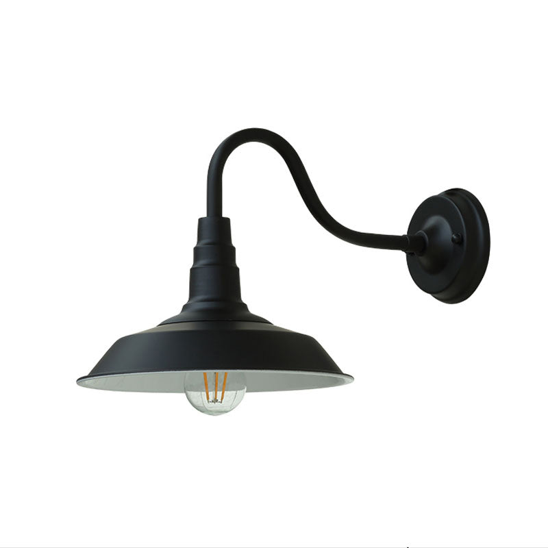 1-Bulb Gooseneck Wall Lamp Industrial Metal Wall Mounted Light with Barn Shade for Outdoor | Stornfield