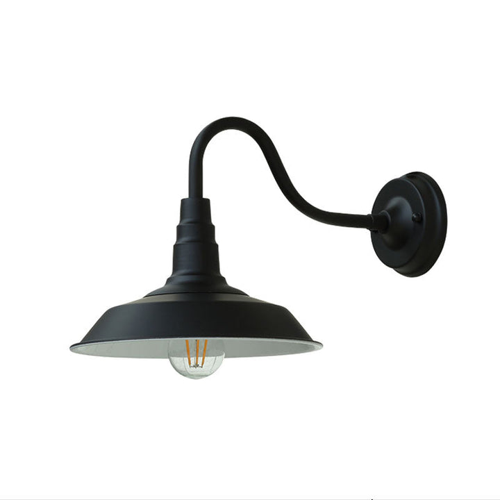 1-Bulb Gooseneck Wall Lamp Industrial Metal Wall Mounted Light with Barn Shade for Outdoor | Stornfield