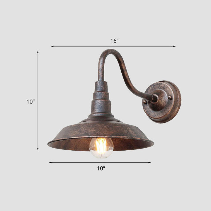 1-Bulb Gooseneck Wall Lamp Industrial Metal Wall Mounted Light with Barn Shade for Outdoor | Stornfield