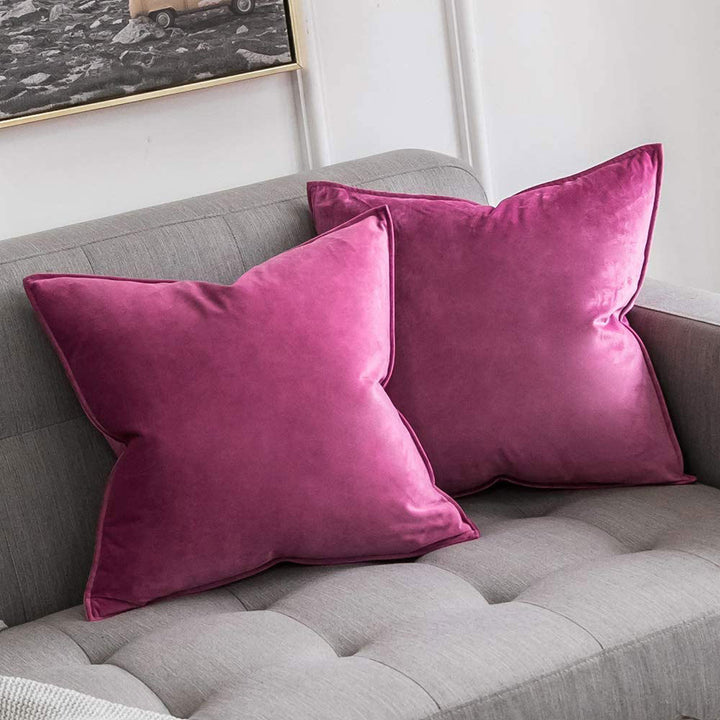 Plush Velvet Square Throw Pillow Set with Hidden Zipper and Down-Alternative Insert