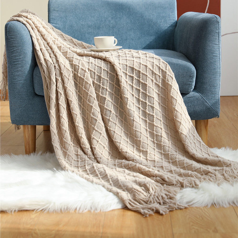 Ladies Patterned Knitted Blanket with Fringes Stornfield