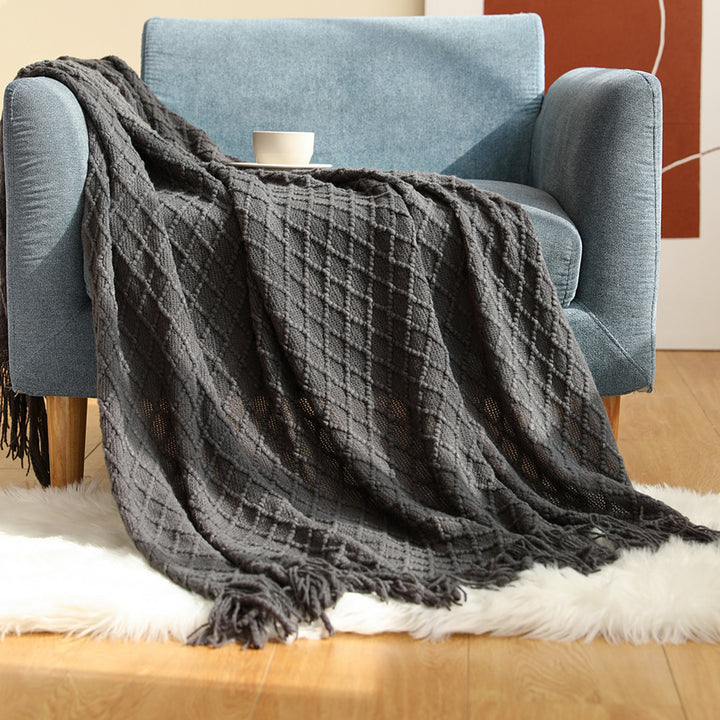 Ladies Patterned Knitted Blanket with Fringes Stornfield