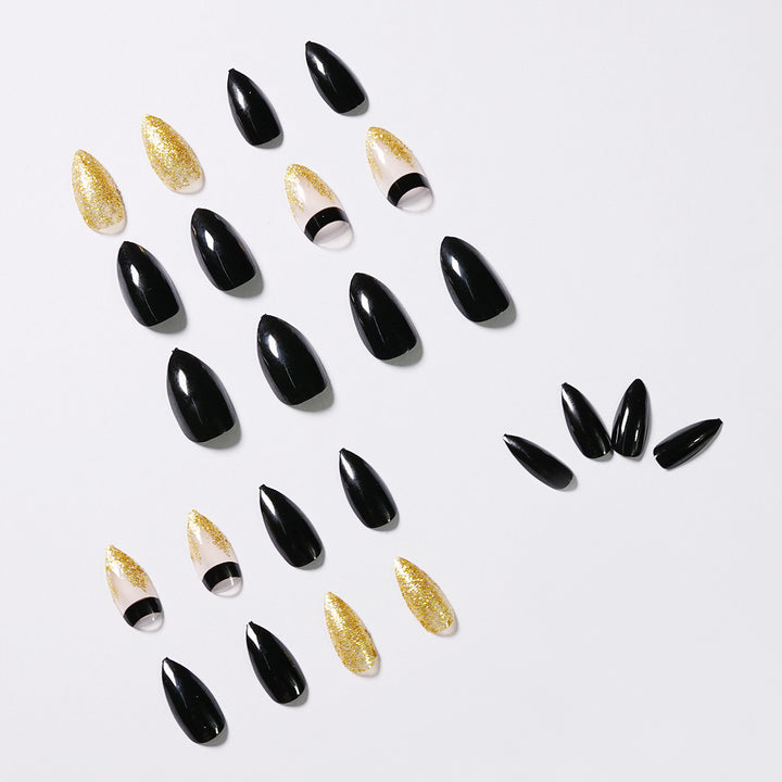 Artistic Nail Extensions with Black Gloss and Elegant Accents Stornfield