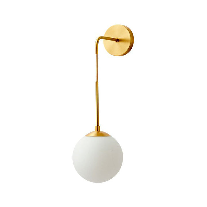 Global Wall Light Fixture Simplicity White Glass 1 Bulb Bedroom Sconce Lamp in Brass | Stornfield