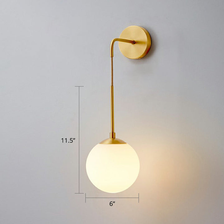Global Wall Light Fixture Simplicity White Glass 1 Bulb Bedroom Sconce Lamp in Brass | Stornfield