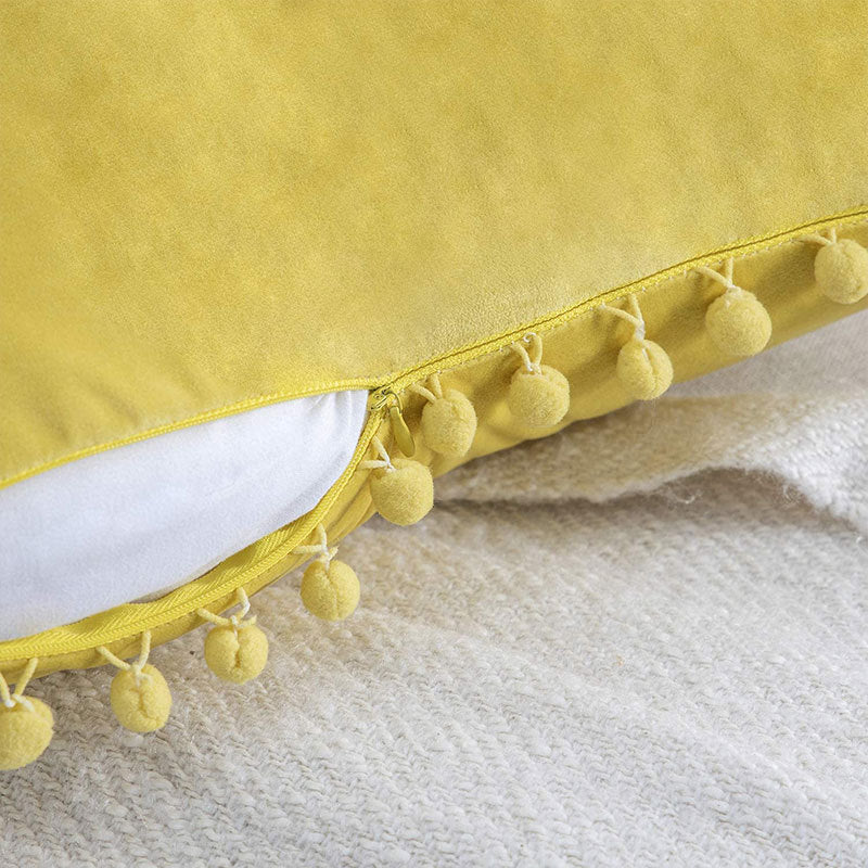 Square Velvet Pom-Pom Trim Throw Pillow Cover