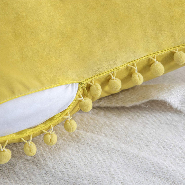 Square Velvet Pom-Pom Trim Throw Pillow Cover