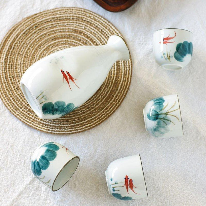 Japanese Handcrafted Goldfish Ceramic Sake Set | Stornfield