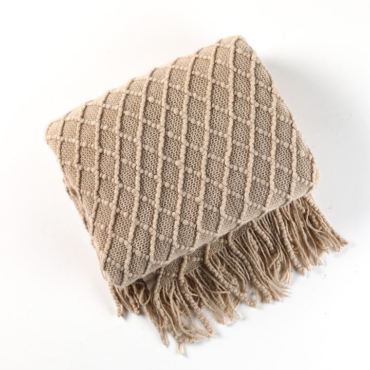 Ladies Patterned Knitted Blanket with Fringes Stornfield
