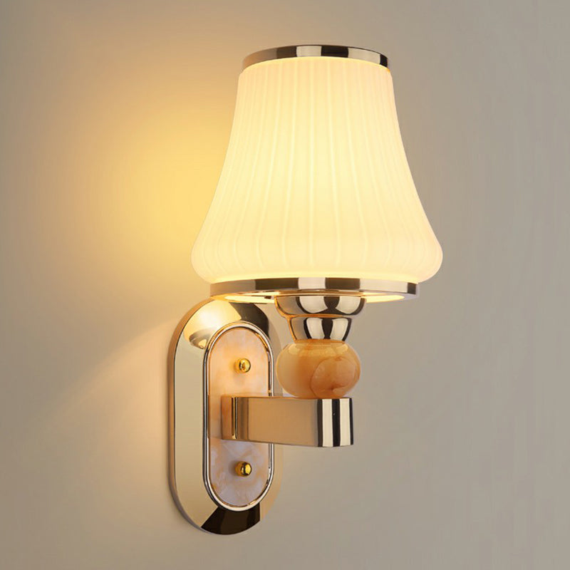 Simplicity Flared Wall Mount Lighting Single Matte White Glass Sconce Light in Gold | Stornfield