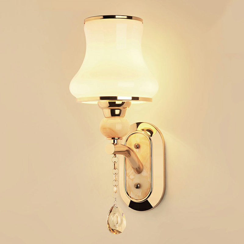Simplicity Flared Wall Mount Lighting Single Matte White Glass Sconce Light in Gold | Stornfield
